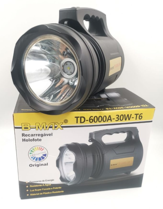 Lanterna Led Holofóte Recarregável 30w T6 Alta Potência