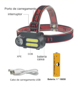 Lanterna Tatica 3 LED 1800l Cabeça Recarregavel T6  Luz Branca 0005