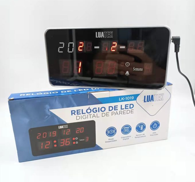 Relogio De Parede Digital pequena  Data Calendário  Alarme Relogio LED Alto Brilho 1019