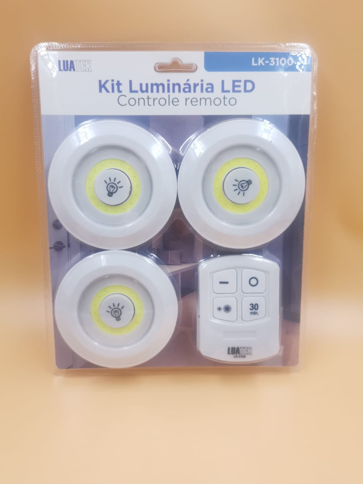Luminária Kit 3 Lâmpada Led Spot Sem Fio Controle Remoto