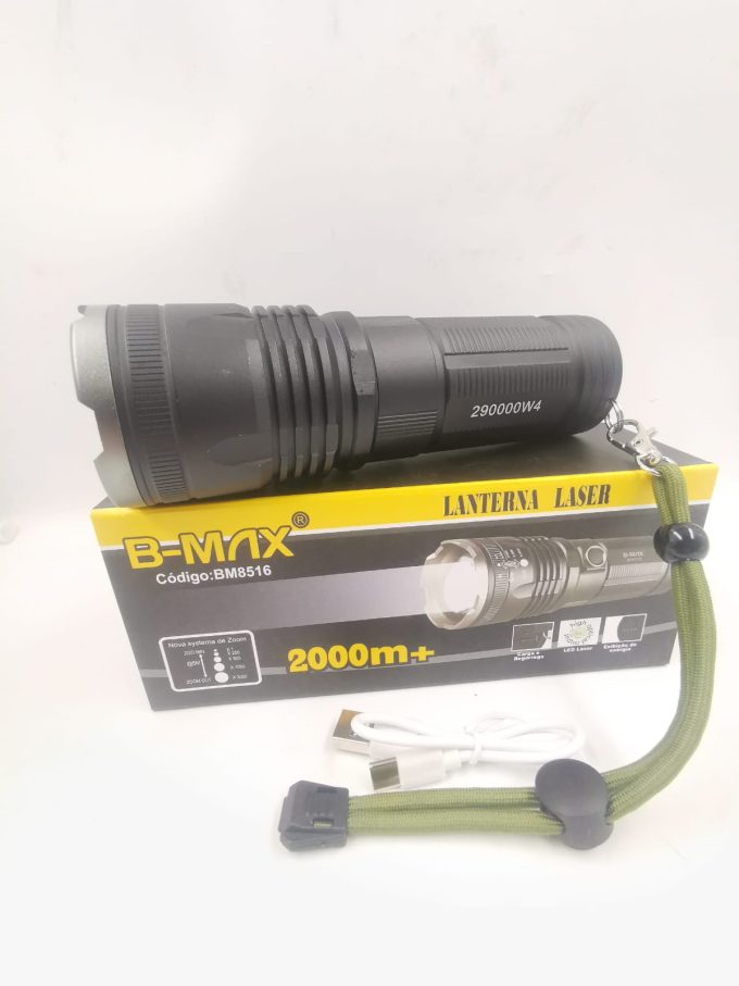Lanterna Led Laser 2000lm B-max Recarregavel Cor da lanterna Preto Cor da luz Super Branca - Image 6