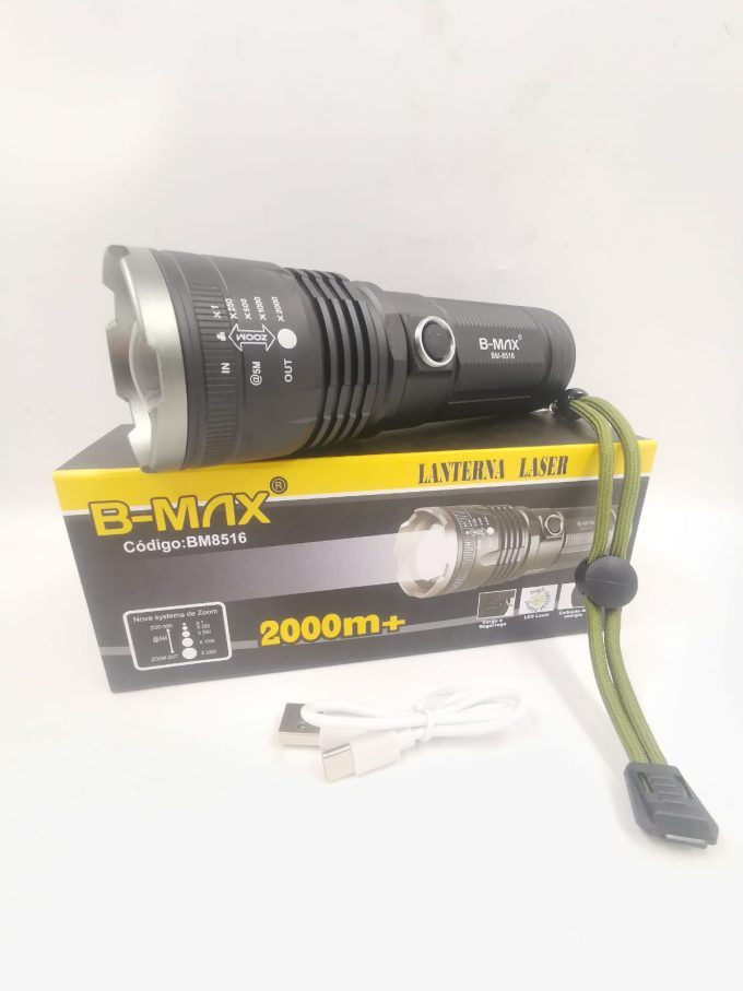 Lanterna Led Laser 2000lm B-max Recarregavel Cor da lanterna Preto Cor da luz Super Branca - Image 7