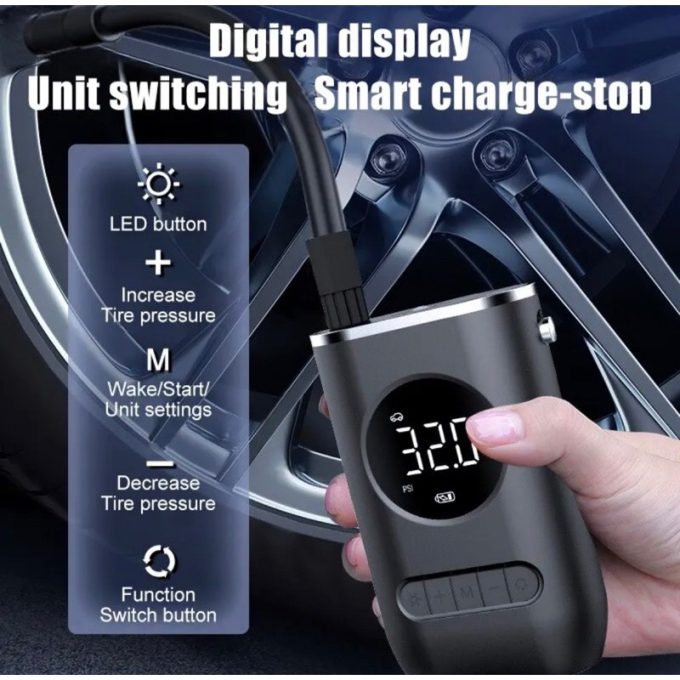 Mini Compressor de Ar Portatil Recarregavél Digital USB Calibrador Pneu Envio Imediato 215 - Image 4
