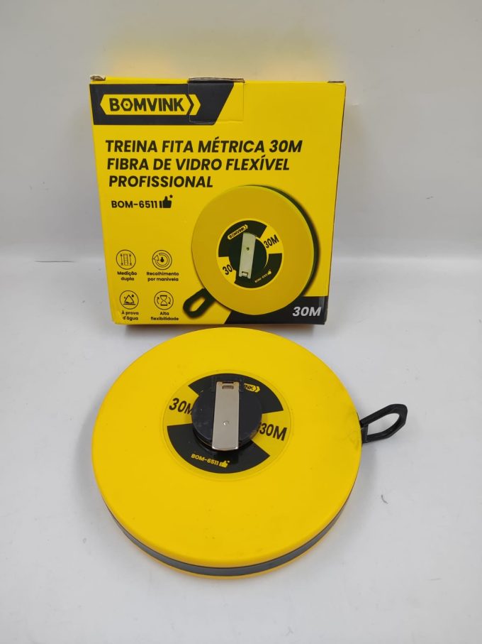 Trena Fita Métrica Profissional C/ Fibra De Vidro Flexível 30m BOMVINK BOM-6511