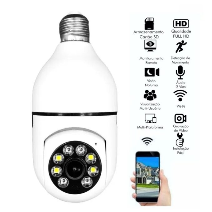 Camera Wi-fi Inteligente Lampada Panoramica Yoosee Full Hd 8177 - Image 4