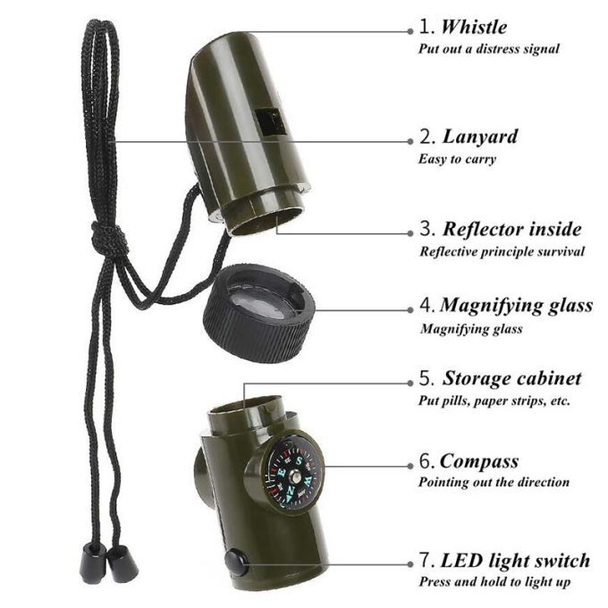 Apito De Sobrevivência De Emergência Multifuncional Para Ferramenta De Acampamento E Caminhada Ao Ar Livre 7 em 1 LK-034 - Image 2