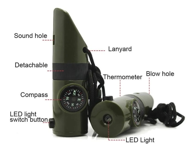 Apito De Sobrevivência De Emergência Multifuncional Para Ferramenta De Acampamento E Caminhada Ao Ar Livre 7 em 1 LK-034 - Image 4