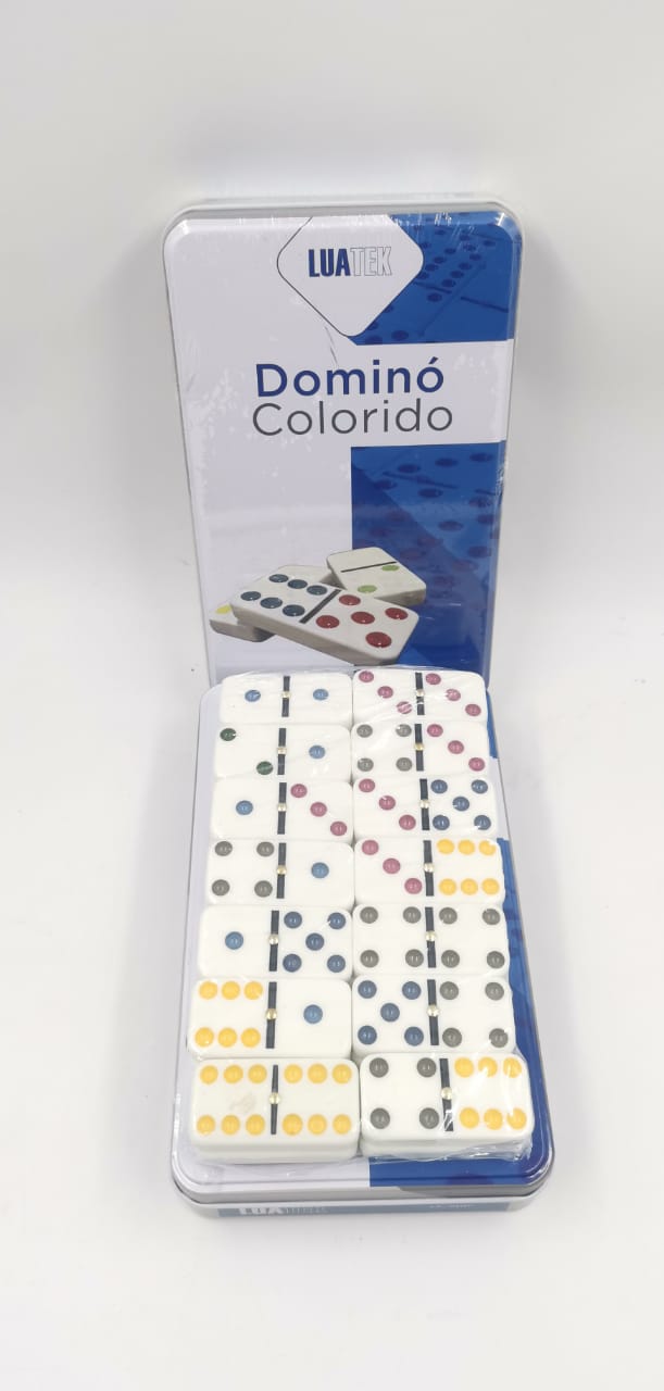 Domino 28 Peças Estojo Em Lata Dominoes Double 6 Color Dot Colorido