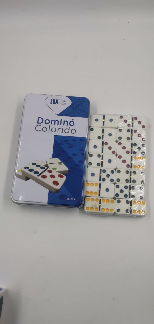 Domino 28 Peças Estojo Em Lata Dominoes Double 6 Color Dot Colorido