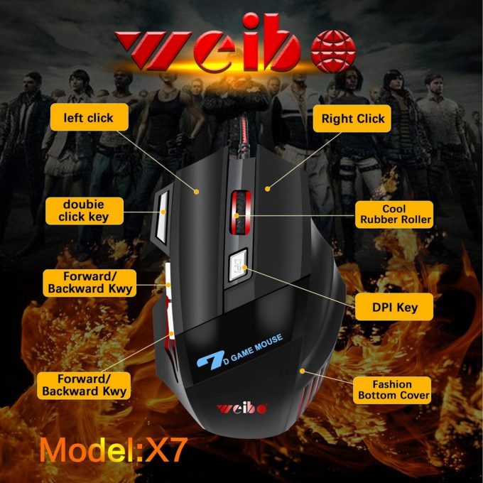 Mouse Gamer Laser X7 2400dpi Led Usb 7 Botões Profissional - Image 5