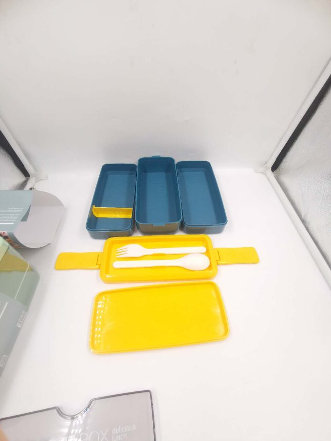 Lancheira infantil caixa de refeição de três peças com colher e garfo - Image 7
