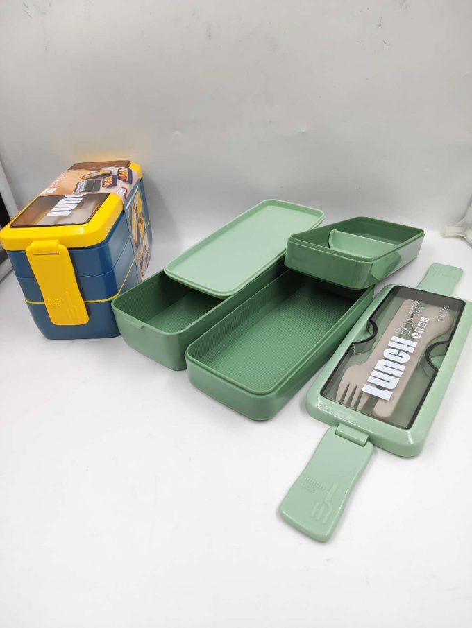 Lancheira infantil caixa de refeição de três peças com colher e garfo - Image 2