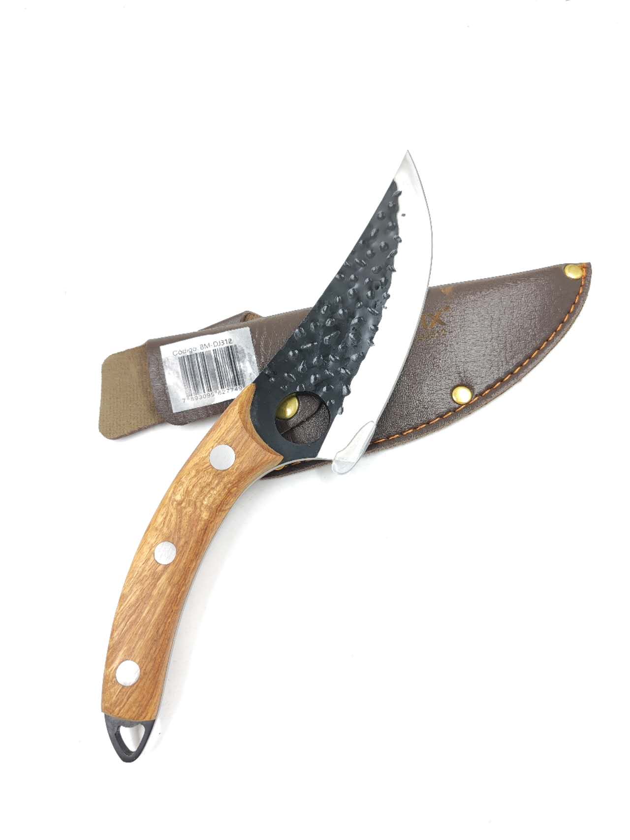 Faca Rústica Olho De Tigre Churrasco INOX KING MADEIRA PRESENTE PAI Acabamento Martelado Com Bainha