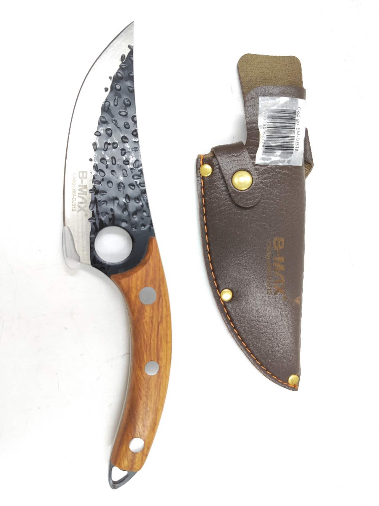 Faca Rústica Olho De Tigre Churrasco INOX KING MADEIRA PRESENTE PAI Acabamento Martelado Com Bainha