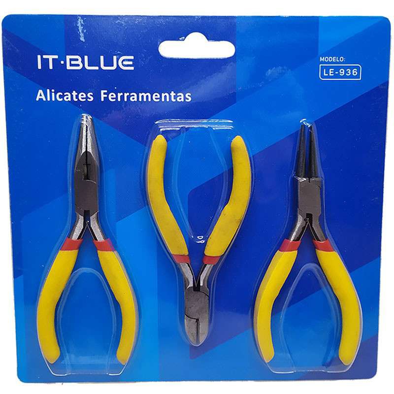 Kit 3 Mini Alicates LE-1936 Aço Carbono e Cabo Emborrachado