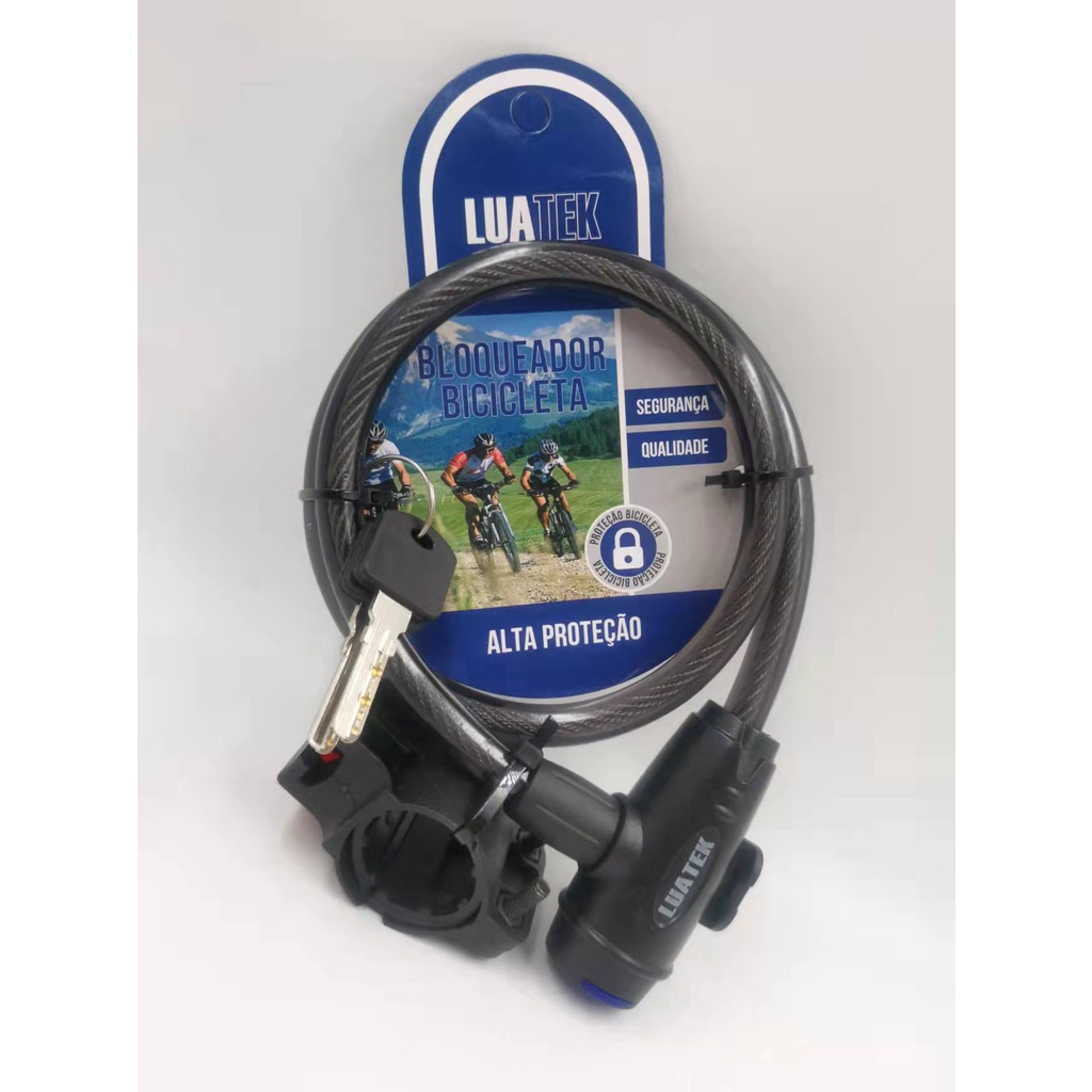 Trava Cabo De Aço Cadeado Segurança Bike Moto Com Chave Espiral Anti-Roubo 80 cm Com suporte