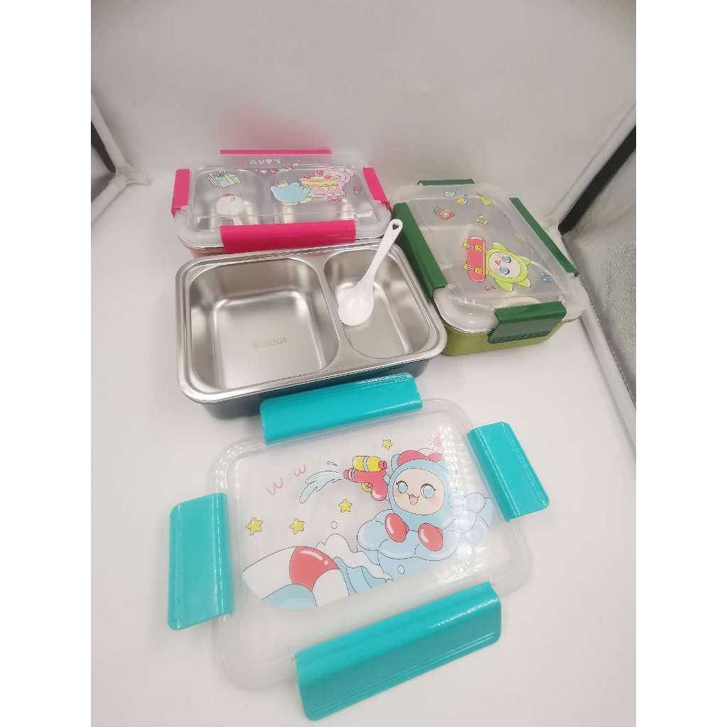 Marmitinha Marmita Infantil 20x15x6cm Térmica Vedável Lancheira Inox Com Garfinho 2 Compartimentos Com Alça Multiuso