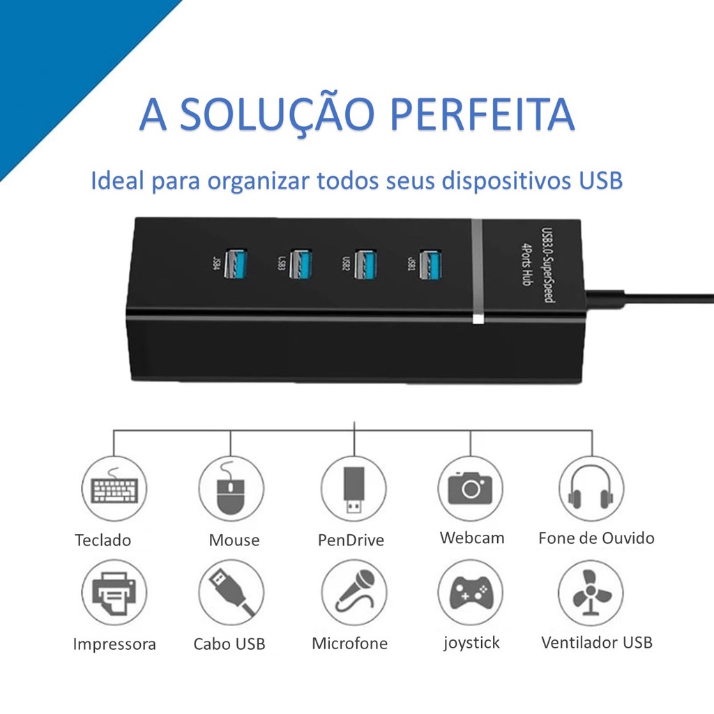 Hub USB 3.0 e 2.0 4 Portas Extensor USB KNUP - KP-HB500
