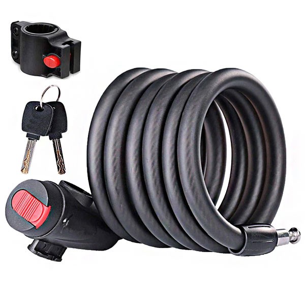 Trava Cabo De Aço Cadeado Segurança Bike Moto Com Chave Espiral Anti-Roubo 80 cm Com suporte