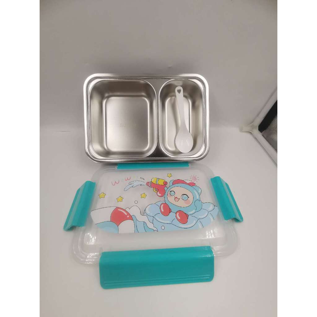 Marmitinha Marmita Infantil 20x15x6cm Térmica Vedável Lancheira Inox Com Garfinho 2 Compartimentos Com Alça Multiuso