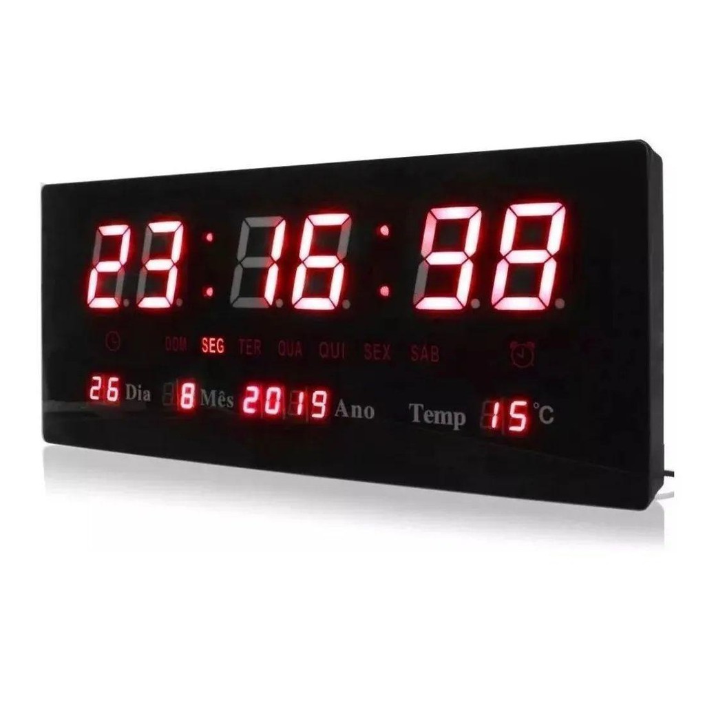 Relogio De Parede Digital Grande Led Alarme Calendário 46 CM 2112