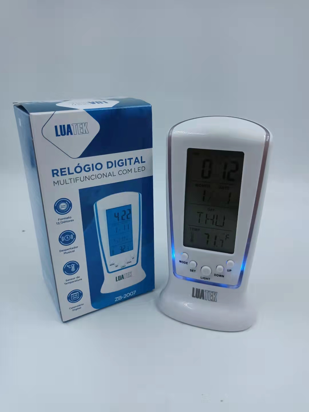 Relógio de Mesa Digital com Despertador, Temperatura, Data e Luz