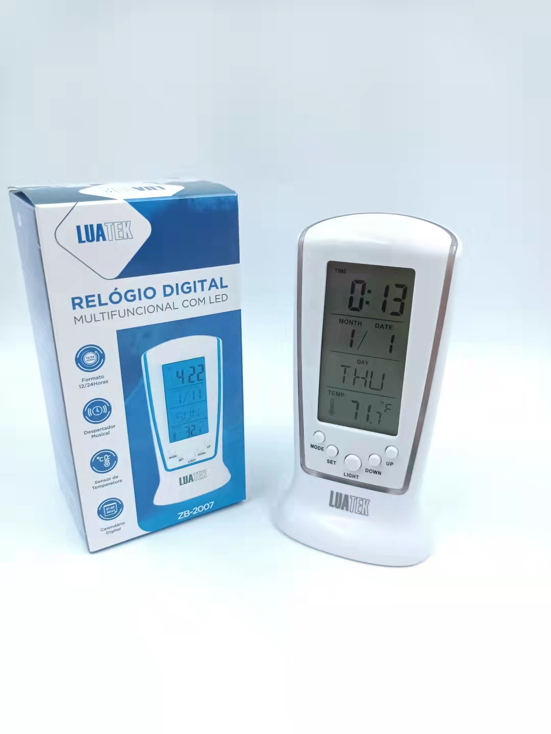 Relógio de Mesa Digital com Despertador, Temperatura, Data e Luz