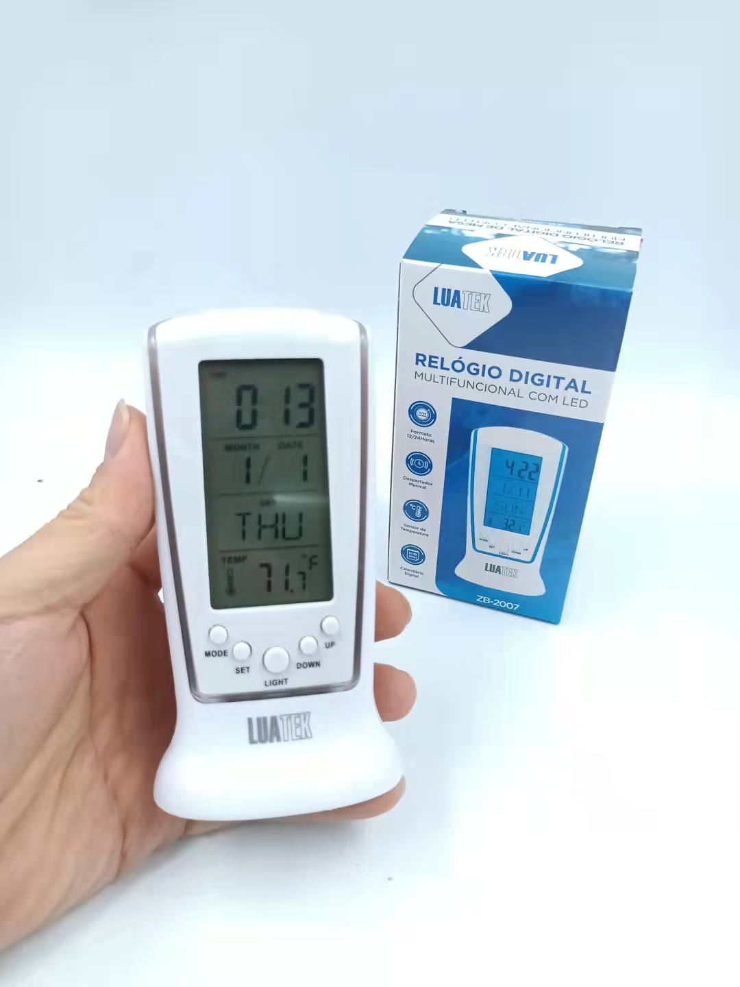 Relógio de Mesa Digital com Despertador, Temperatura, Data e Luz