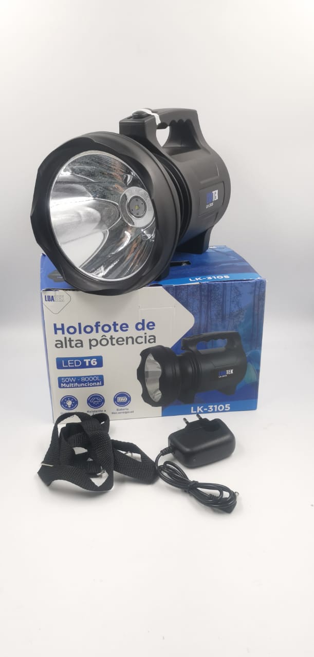 Lanterna Led Holofote de alta potencia Recarregável  LED T6 50w 8000mah