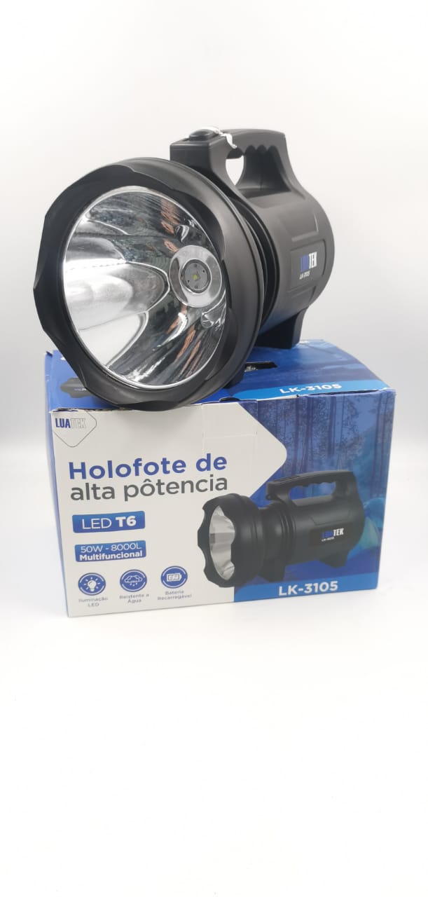 Lanterna Led Holofote de alta potencia Recarregável  LED T6 50w 8000mah