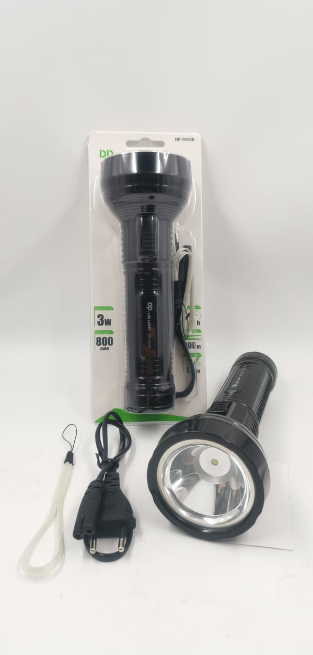 Lanterna Dp-9002b Recarregável C/ Super Led 110/220v Usb Cor da lanterna Preto Cor da luz Branco