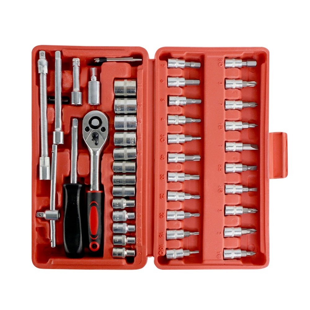 Kit De Ferramentas Com 46 Peças Jogo De Chaves Com Catraca Reversível + Soquetes