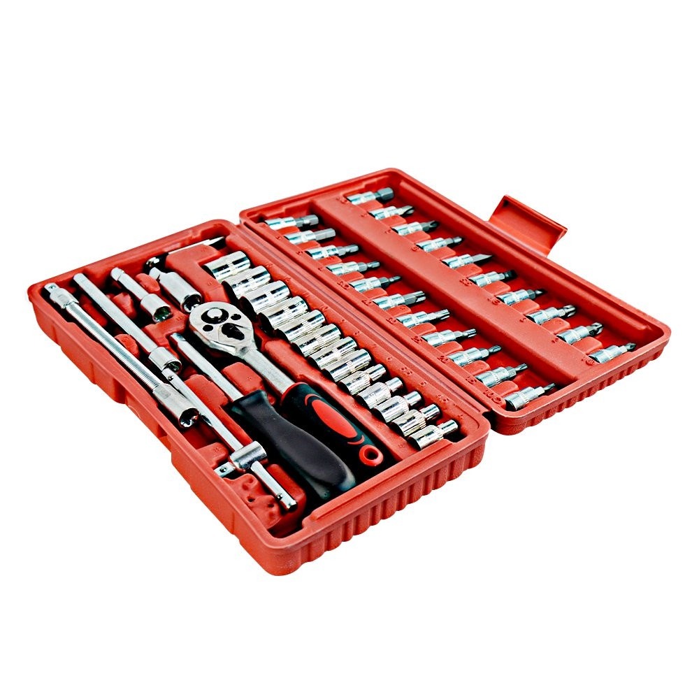 Kit De Ferramentas Com 46 Peças Jogo De Chaves Com Catraca Reversível + Soquetes