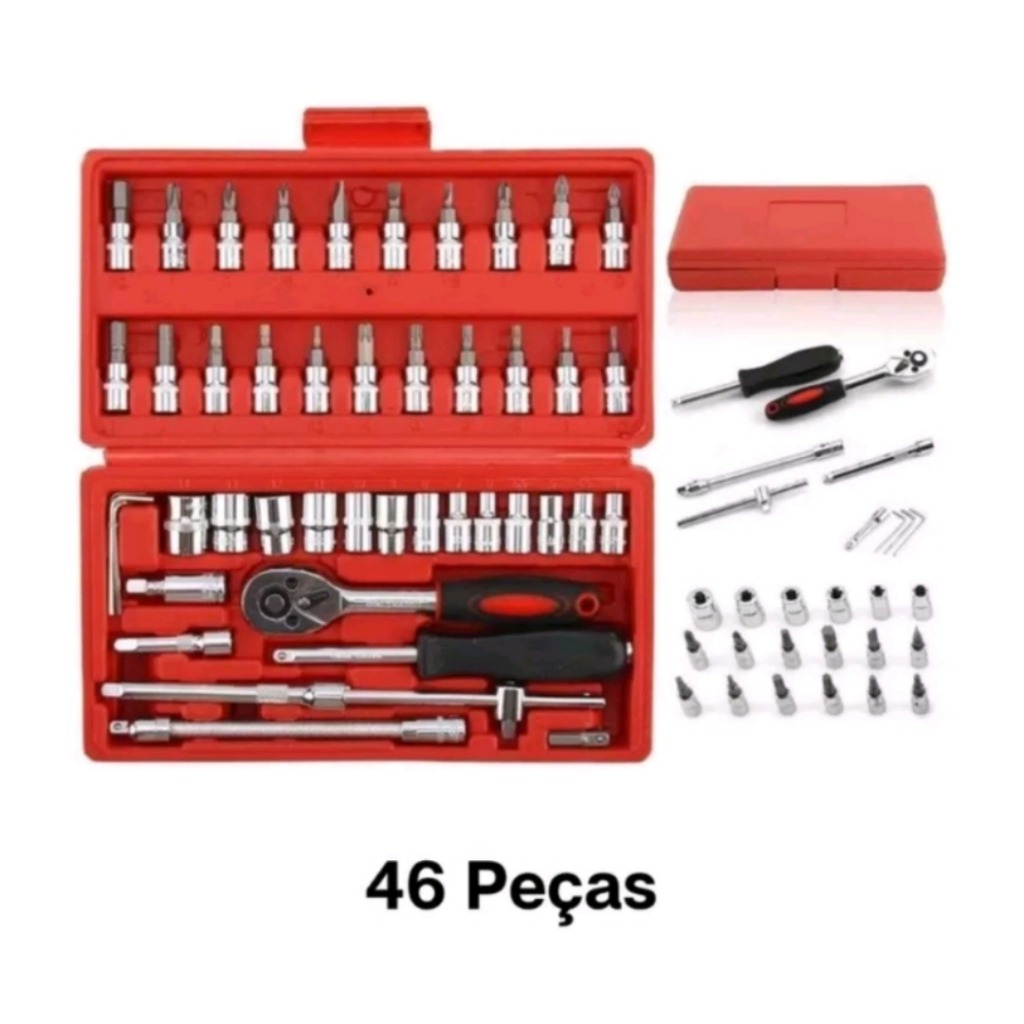 Kit De Ferramentas Com 46 Peças Jogo De Chaves Com Catraca Reversível + Soquetes