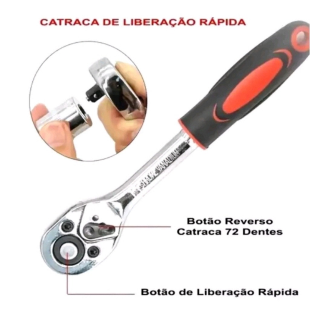 Kit De Ferramentas Com 46 Peças Jogo De Chaves Com Catraca Reversível + Soquetes