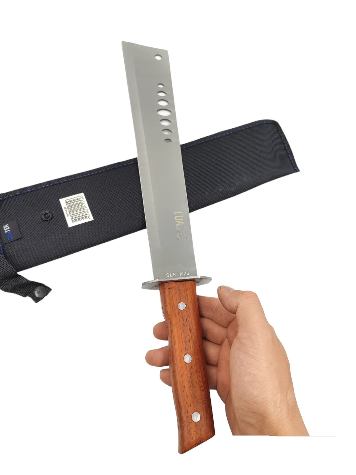 Facão Tatico Militar Aço Inox Afiado Cabo Madeira Com Bainha