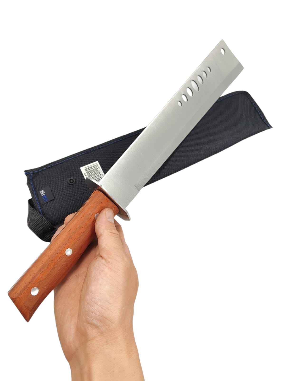 Facão Tatico Militar Aço Inox Afiado Cabo Madeira Com Bainha