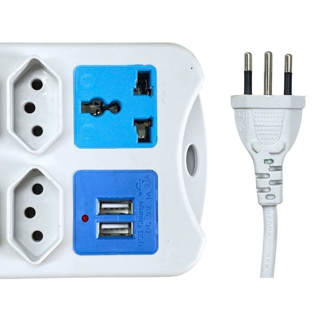 Extensão Elétrica 8 Tomadas Régua 2 Usb Com Cabo 2 Metros Branco