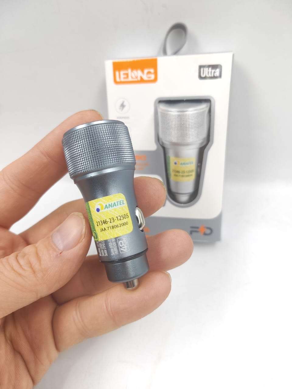 Carregador Veicular 48w Turbo Saída Usb E Tipo C Le-535 Cinza