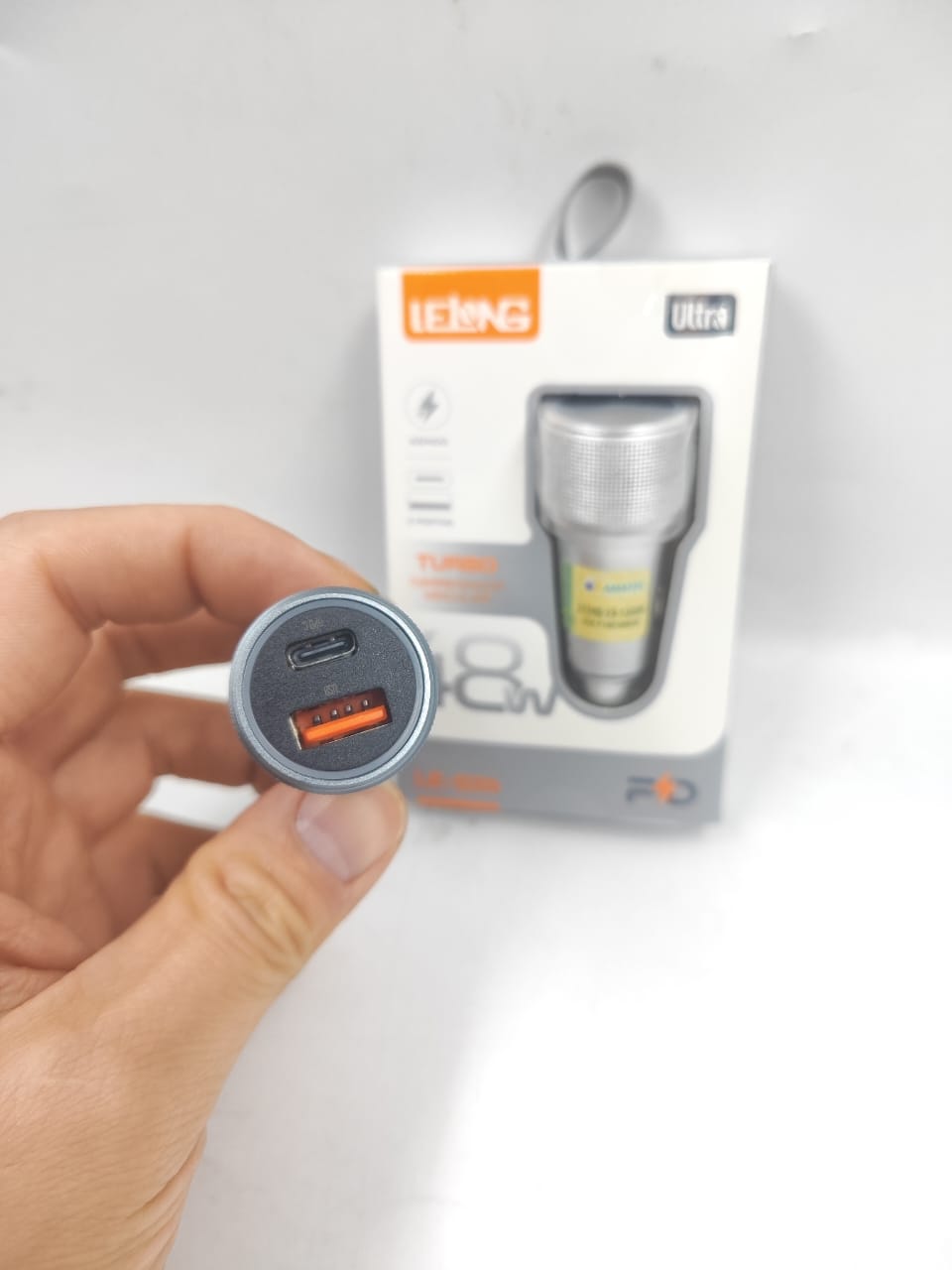 Carregador Veicular 48w Turbo Saída Usb E Tipo C Le-535 Cinza