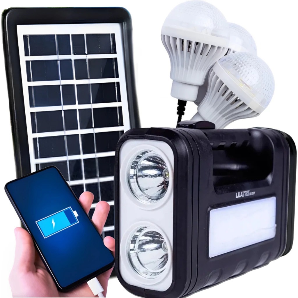 kit Sistema de Luz Solar Farolete lanterna recarregavel lk-3101 Acompanha 3 lâmpadas LED
