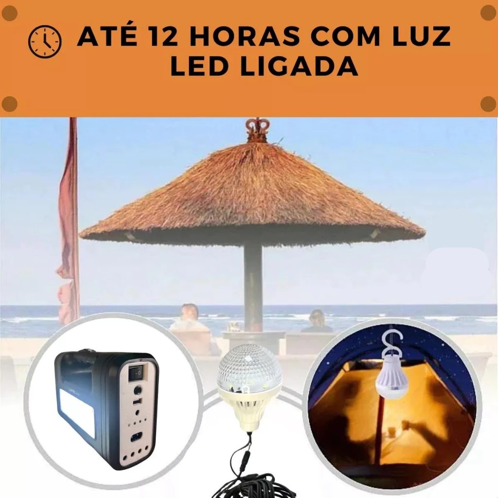 kit Sistema de Luz Solar Farolete lanterna recarregavel lk-3101 Acompanha 3 lâmpadas LED