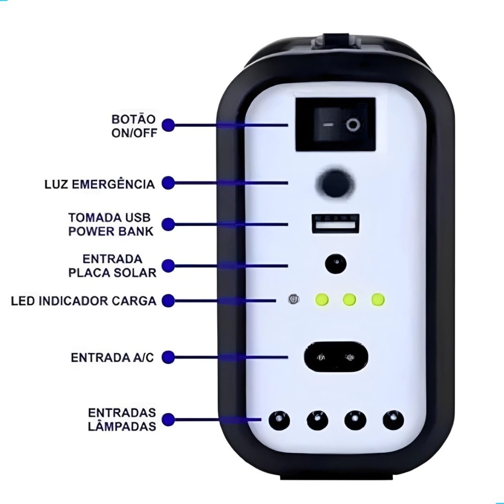 kit Sistema de Luz Solar Farolete lanterna recarregavel lk-3101 Acompanha 3 lâmpadas LED