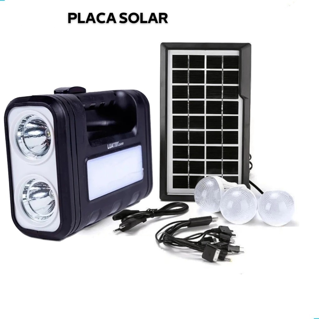 kit Sistema de Luz Solar Farolete lanterna recarregavel lk-3101 Acompanha 3 lâmpadas LED