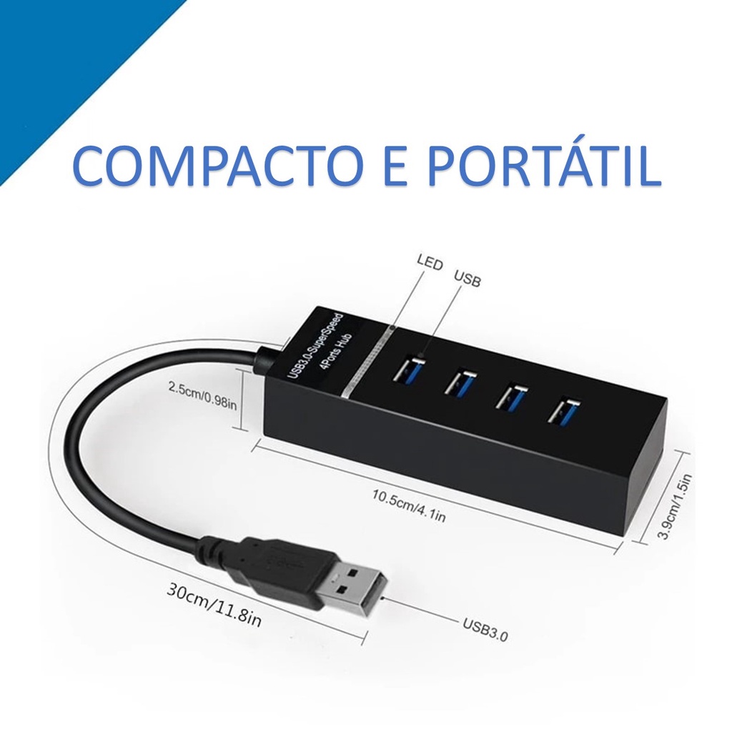Hub USB 3.0 e 2.0 4 Portas Extensor USB KNUP - KP-HB500