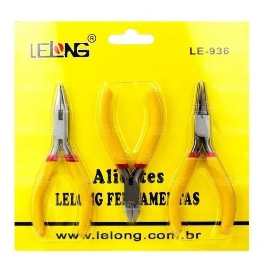Kit 3 Mini Alicates LE-1936 Aço Carbono e Cabo Emborrachado