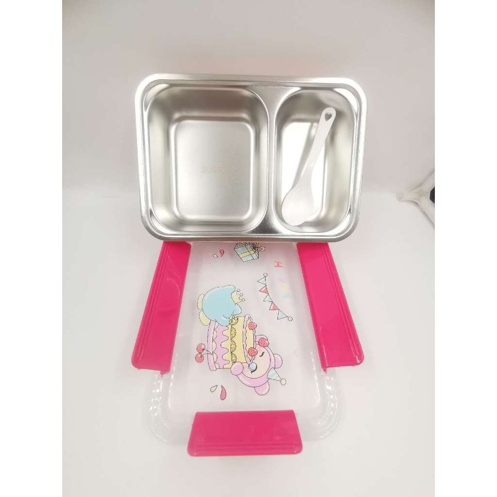 Marmitinha Marmita Infantil 20x15x6cm Térmica Vedável Lancheira Inox Com Garfinho 2 Compartimentos Com Alça Multiuso