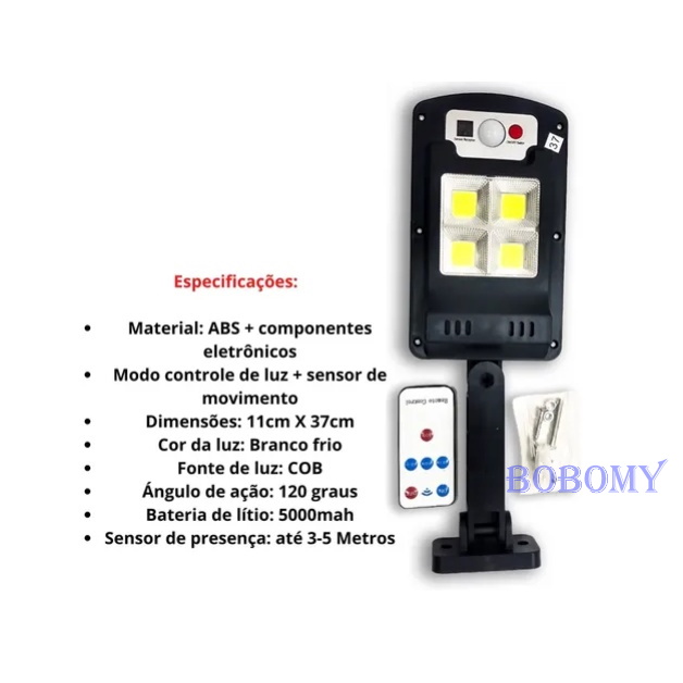 Luminária Externa Painel Solar Poste De Luz Parede 4 Led