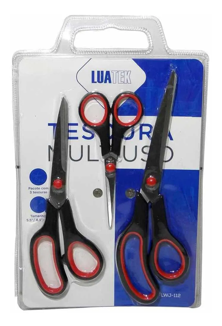 Kit 3 Tesouras Multiuso Multi Funções Cabelo Papel Plástico Borracha Eva, costura e utilidades cozinha Tesoura