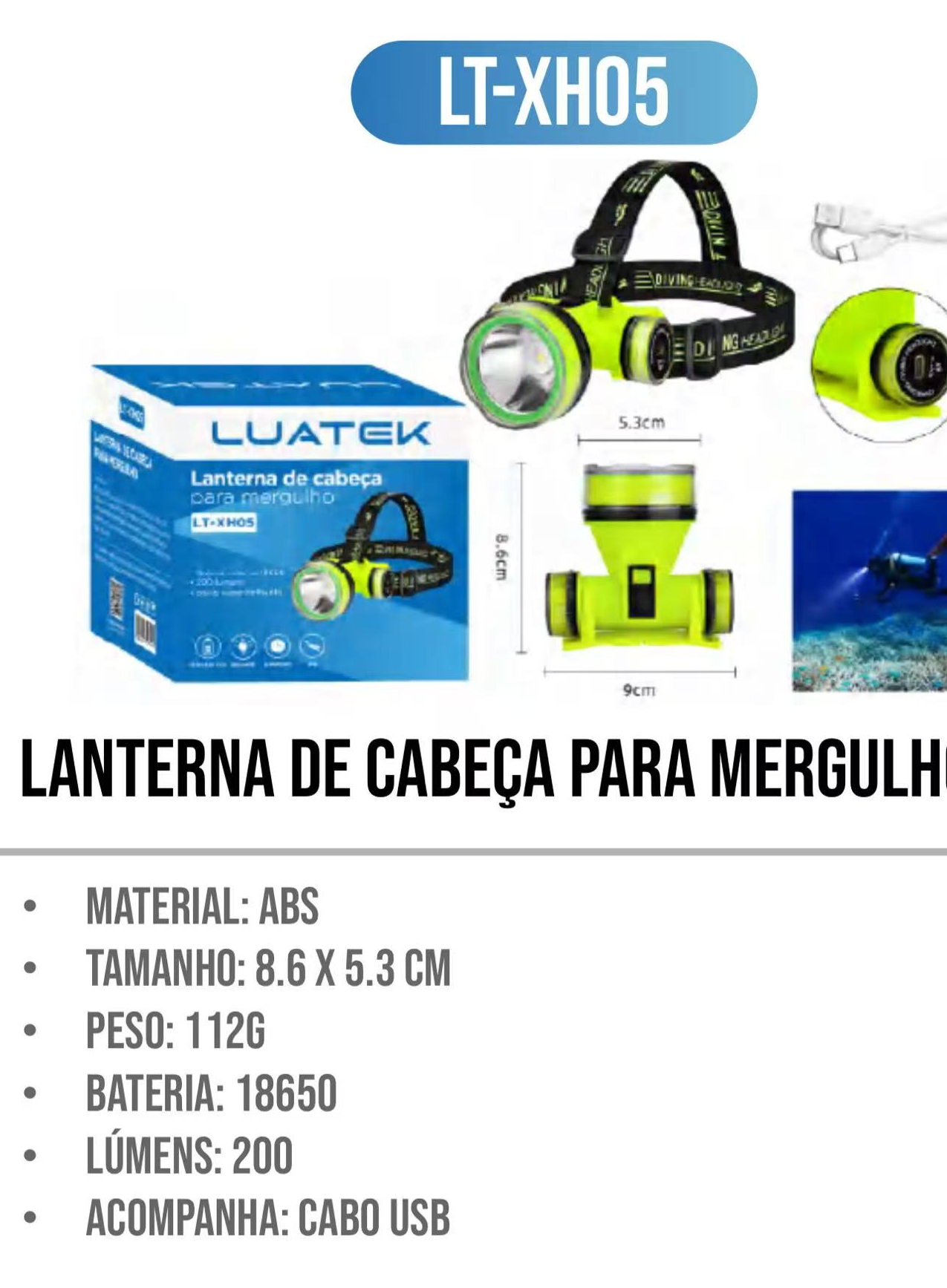 Lanterna De Cabeça Mergulho Pesca Led Usb 30m Prova Dágua Cor Da Lanterna Amarelo Strong-light LT-XH05 Cor Da Luz Branco